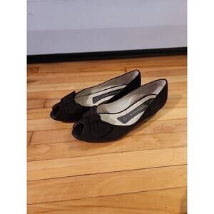 Peter Kaiser Brown Sude Leather Peep Toe Flats Loafer Size 5 Slip On Shoes Bow